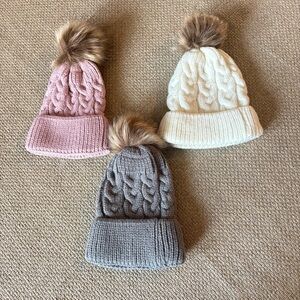 Cozy Knit Pom-Pom Beanie Set for Infants Baby Winter Cable Knit Hats